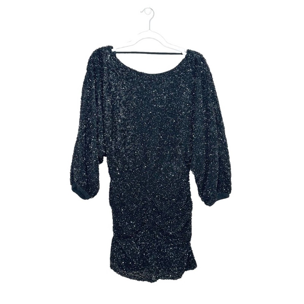 Ba&sh Small Black Scarlet Sequin Long Sleeve Vneck Mini Dress - Picture 2 of 10